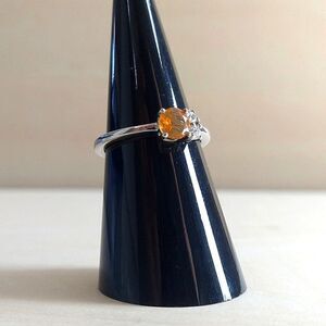 Fire Opal & Zircon Ring In Platinum Over Sterling